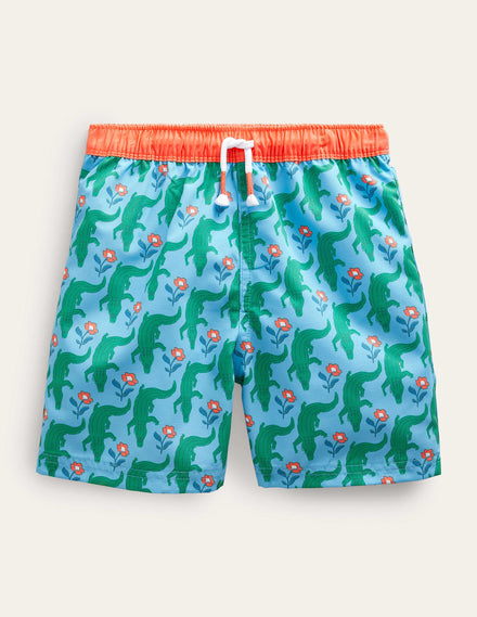 Badeshorts-Meerblau, Krokodilmuster