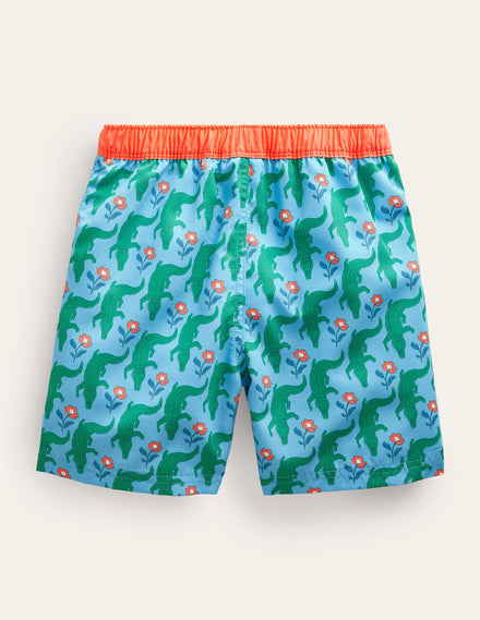 Badeshorts-Meerblau, Krokodilmuster
