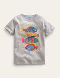 T-shirt à imprimé graphique-Poisson argenté chiné