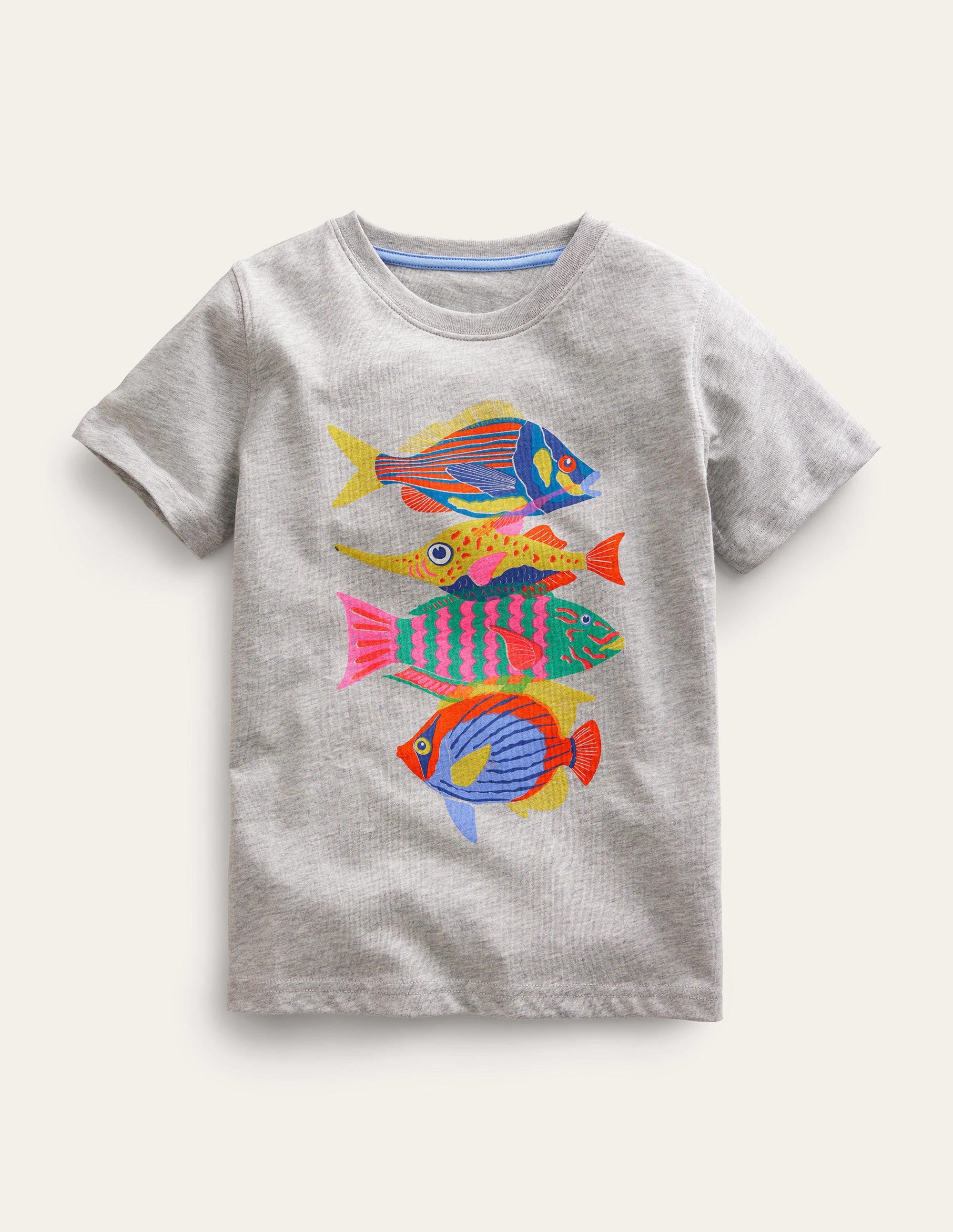 T-shirt à imprimé graphique-Poisson argenté chiné - Image 1