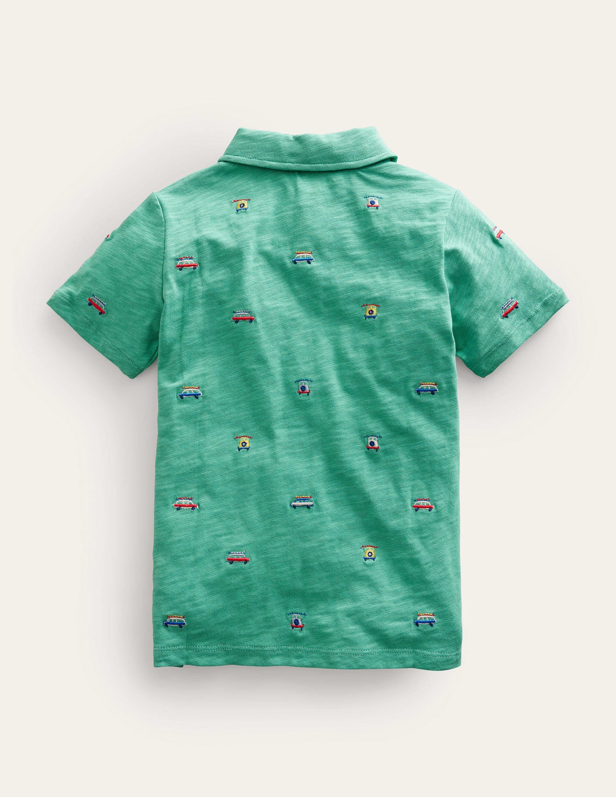 Embroidered Slubbed Polo Shirt-Green Cars - Image 2