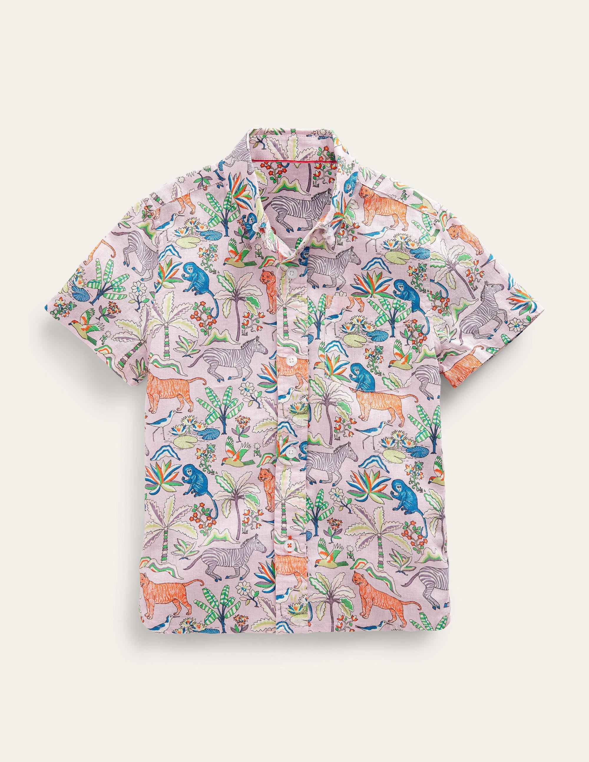 Chemise en coton et lin-Rose camée, motif Tropical Garden - Image 1