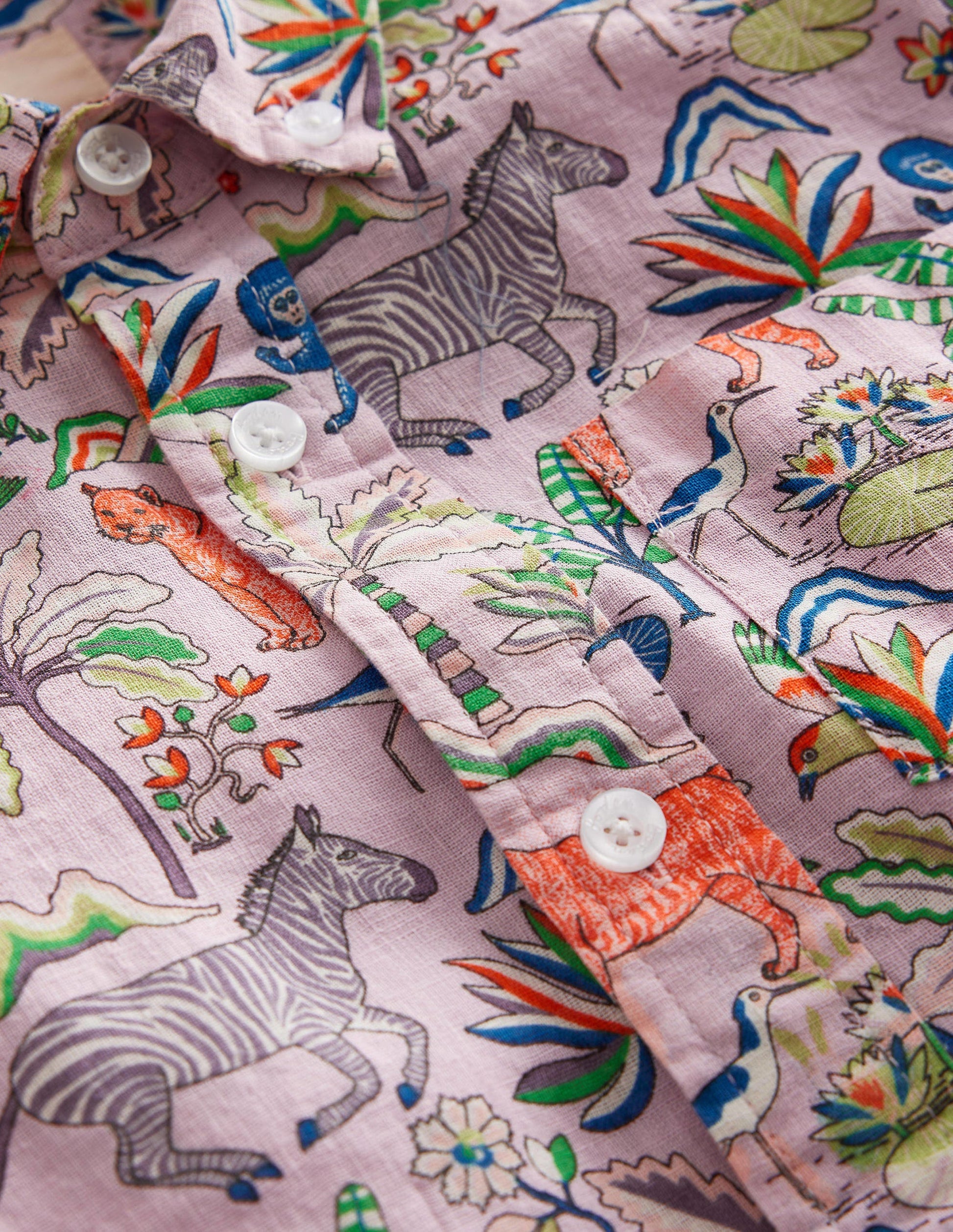 Chemise en coton et lin-Rose camée, motif Tropical Garden-3