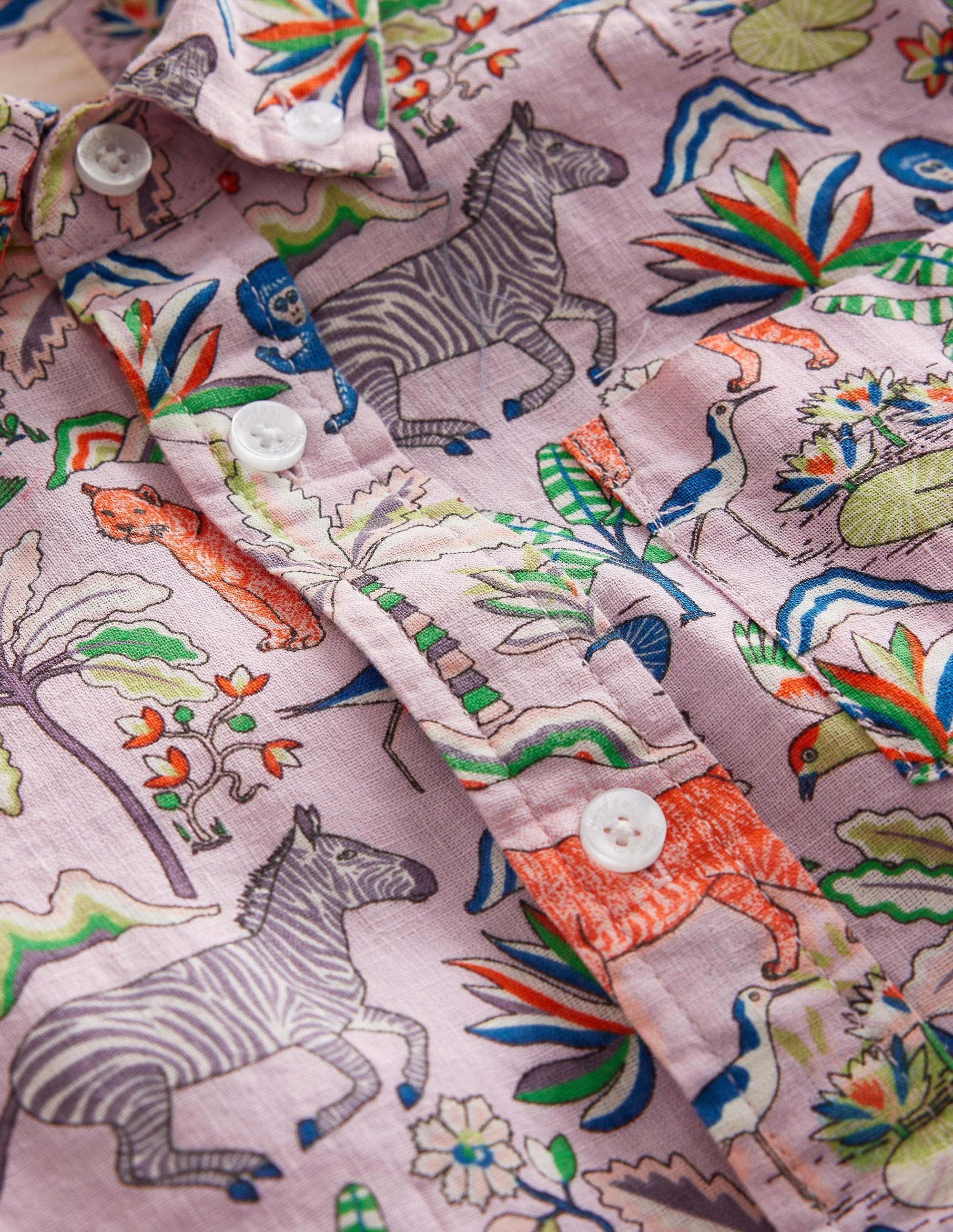 Chemise en coton et lin-Rose camée, motif Tropical Garden - Image 3