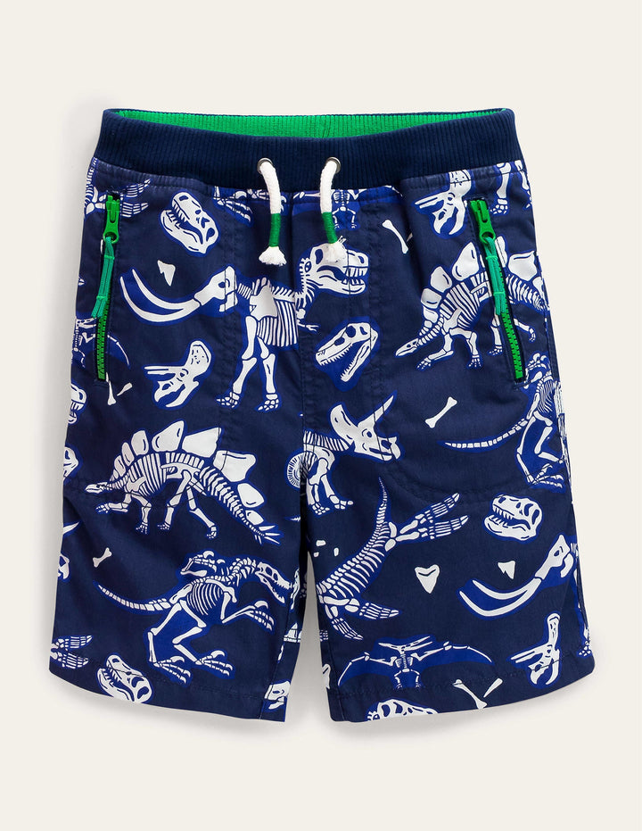 Adventure Shorts-Starboard Blue Dino Skeletons