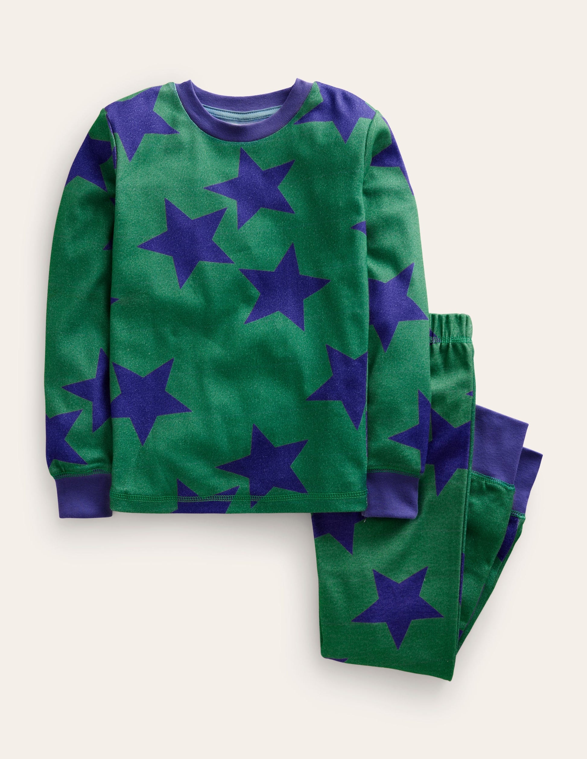 Pyjama long douillet-Étoile vert profond/bleu marine-1