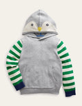 Sweat à capuche fantaisie motif pingouin-Pingouin gris chiné
