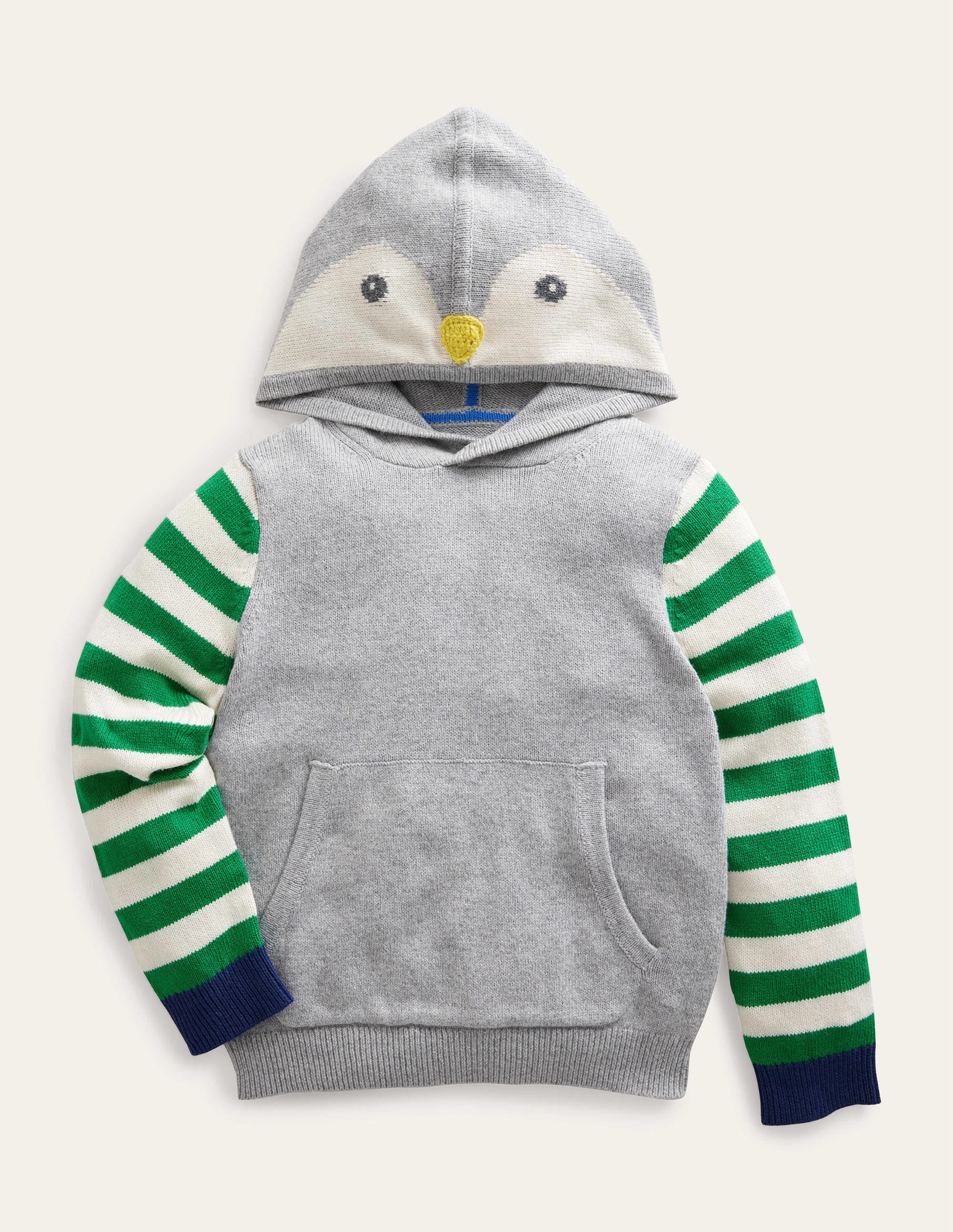 Sweat à capuche fantaisie motif pingouin-Pingouin gris chiné - Image 1