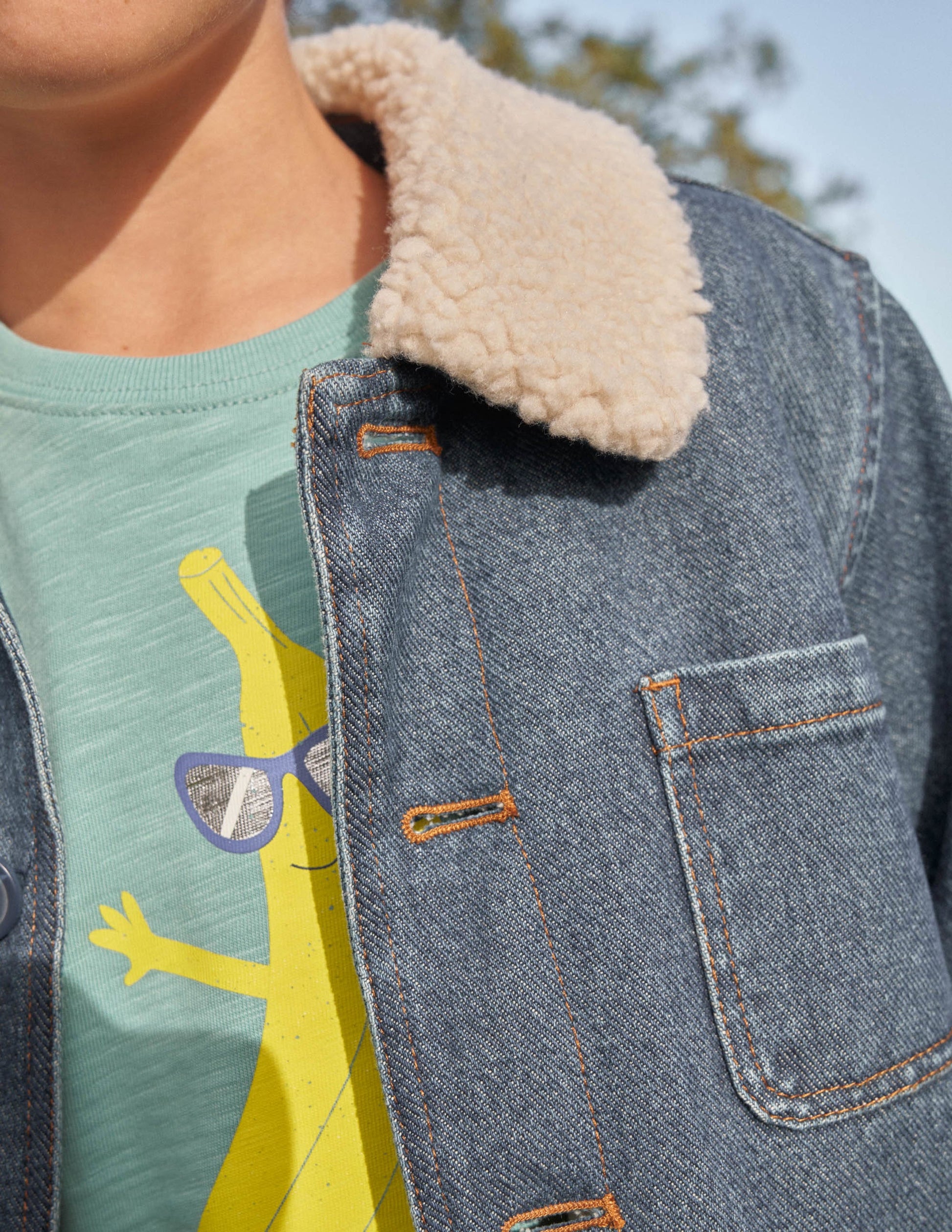 Bequem gefütterte Jeansjacke-Mittleres Vintageblau, Denim-5