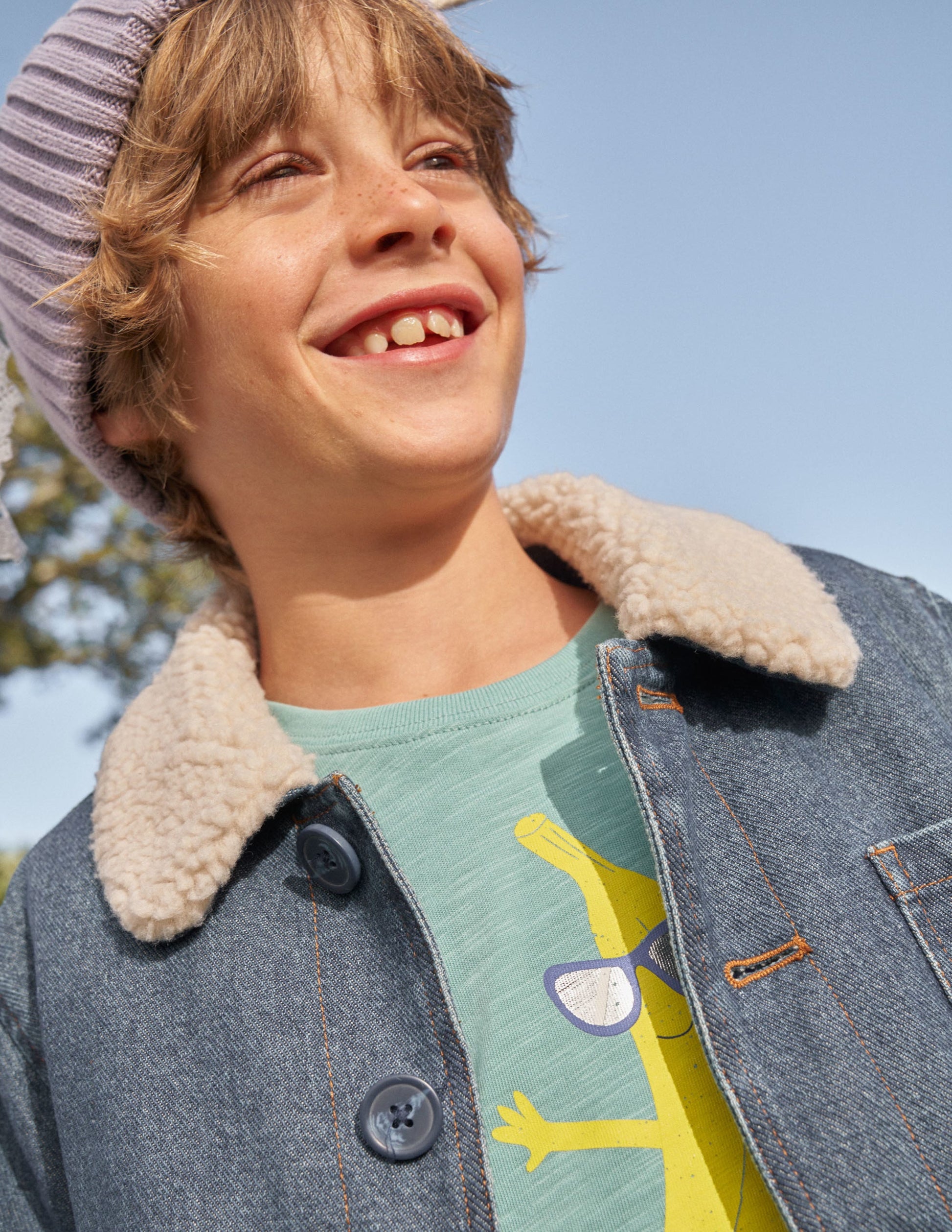 Bequem gefütterte Jeansjacke-Mittleres Vintageblau, Denim-6