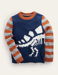 Pull fun avec logo-Dinosaure bleu marine universitaire