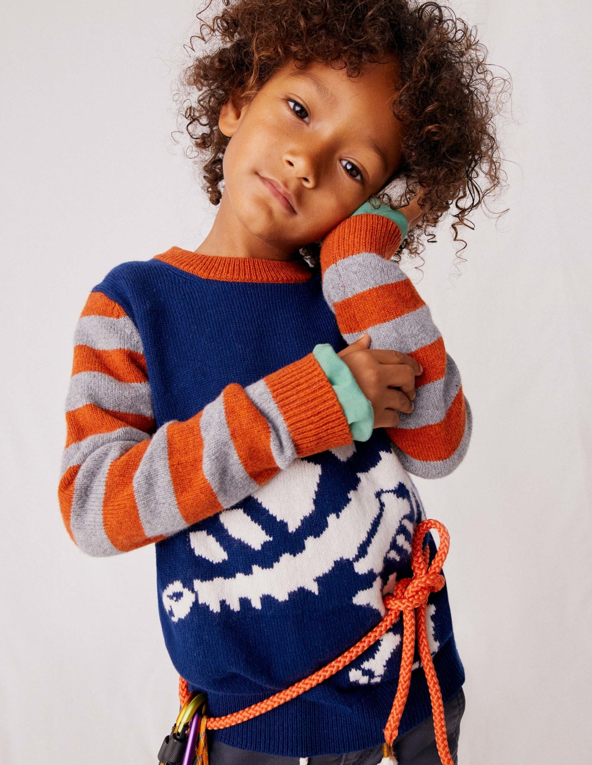 Pull fun avec logo-Dinosaure bleu marine universitaire-3