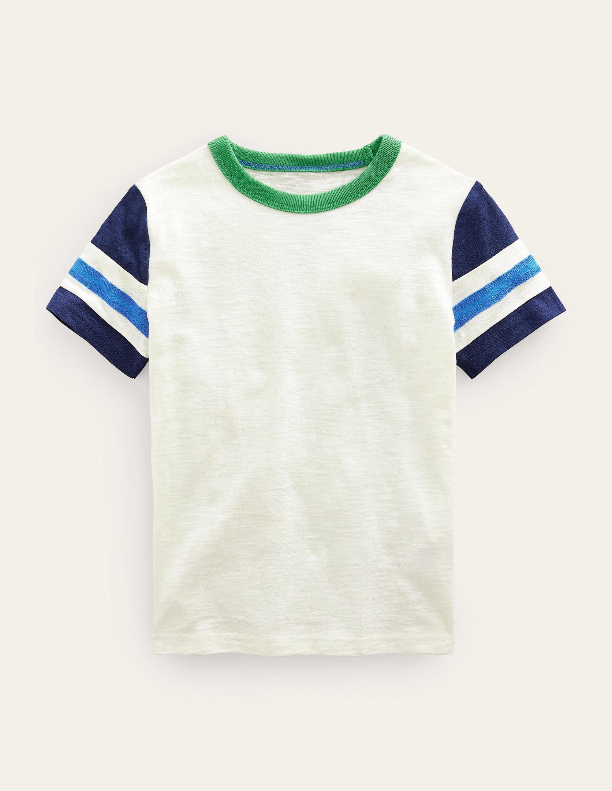 Sportliches Kurzarm-T-Shirt-Naturwei/ Schuluniform-Navy - Image 1