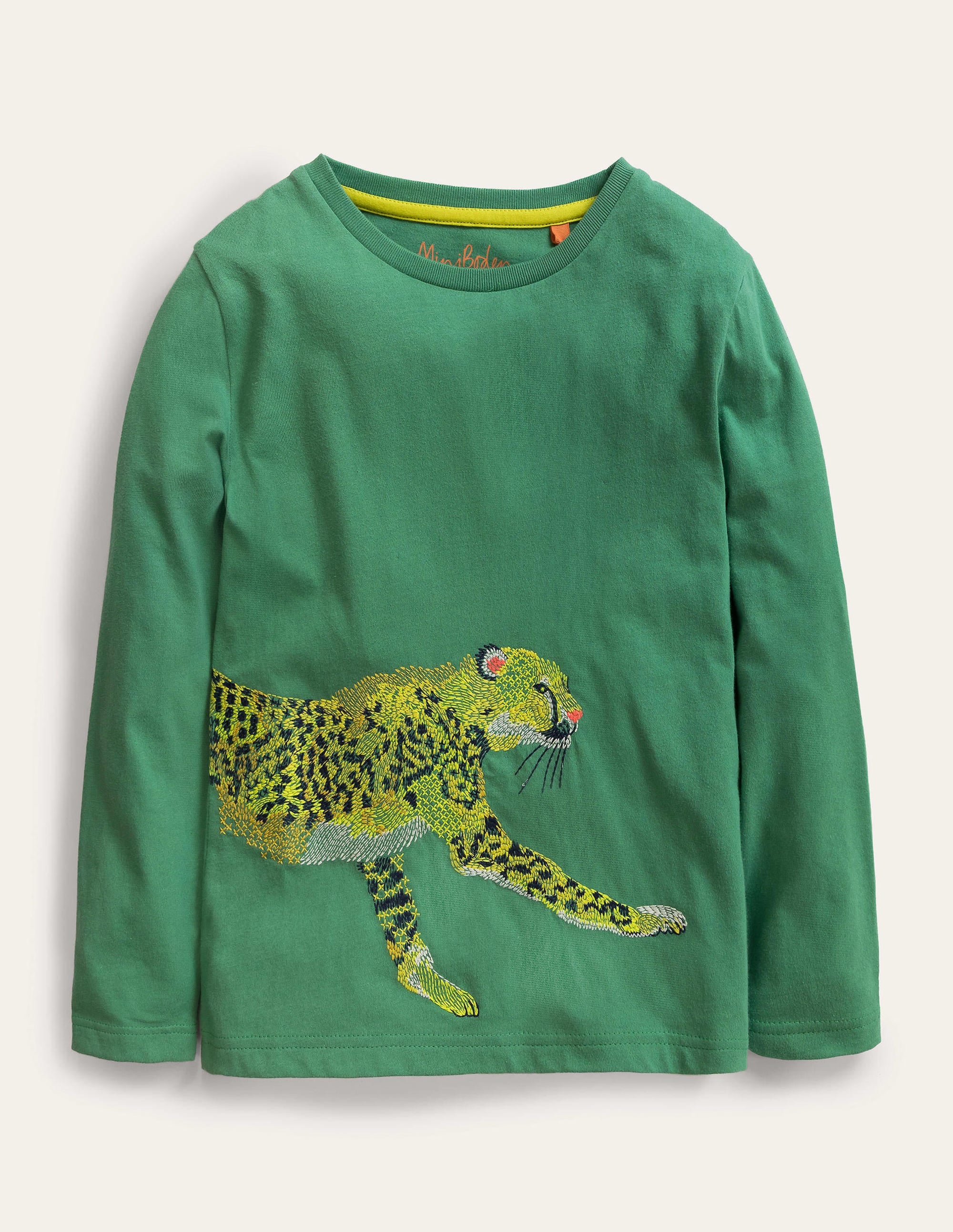 T-shirt à super surpiqûres recto verso-Léopard vert herbe profond - Image 1