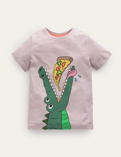 T-Shirt mit fröhlichem Tiermotiv-Französisches Rosa, Krokodil