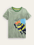 T-Shirt mit fröhlicher Applikation-Safarigrün/Naturweiß, Biene