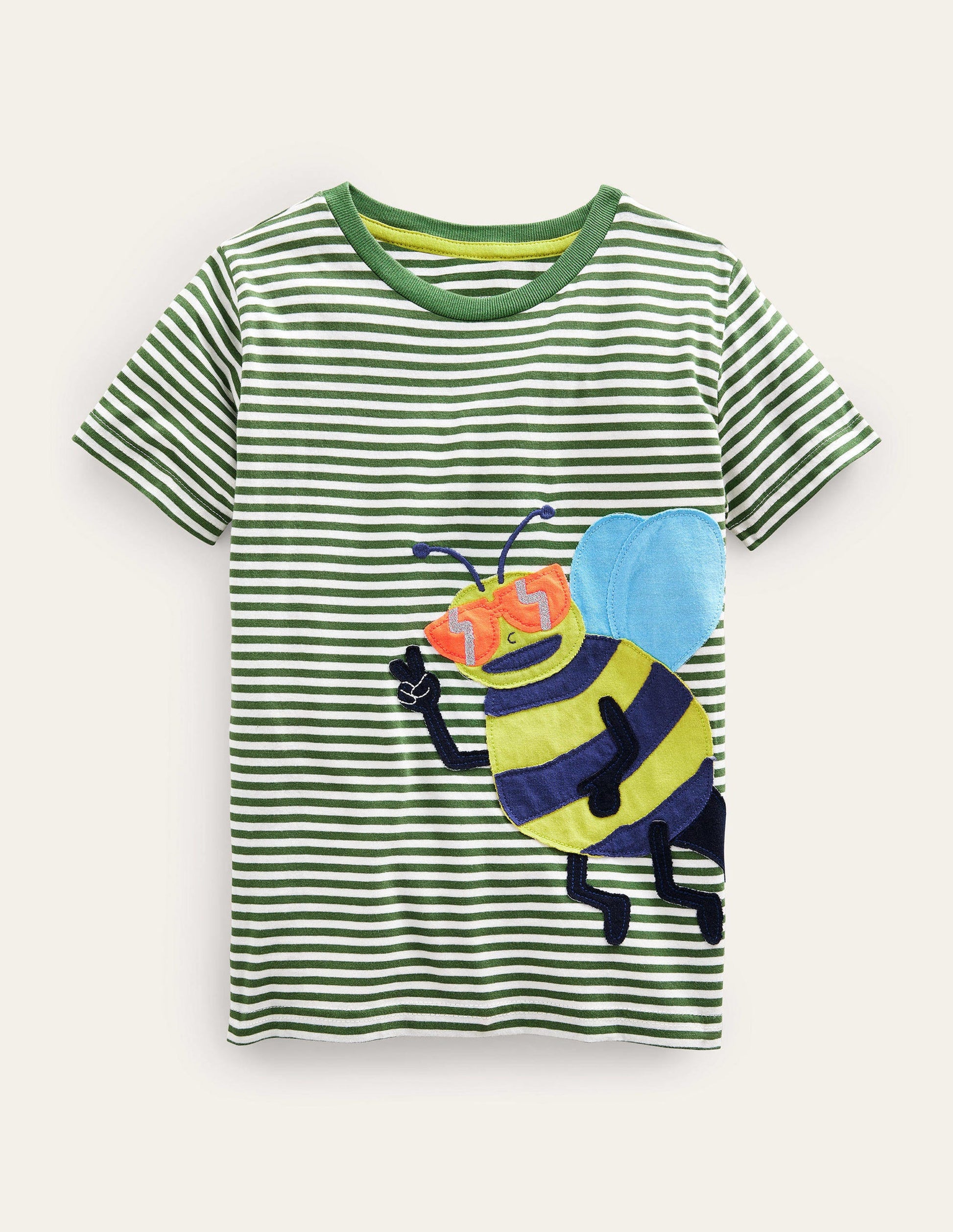 T-Shirt mit fröhlicher Applikation-Safarigrün/Naturweiß, Biene-1