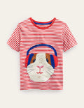 T-Shirt mit fröhlicher Applikation-Marmeladenrot/Naturweiß, Meerschweinchen