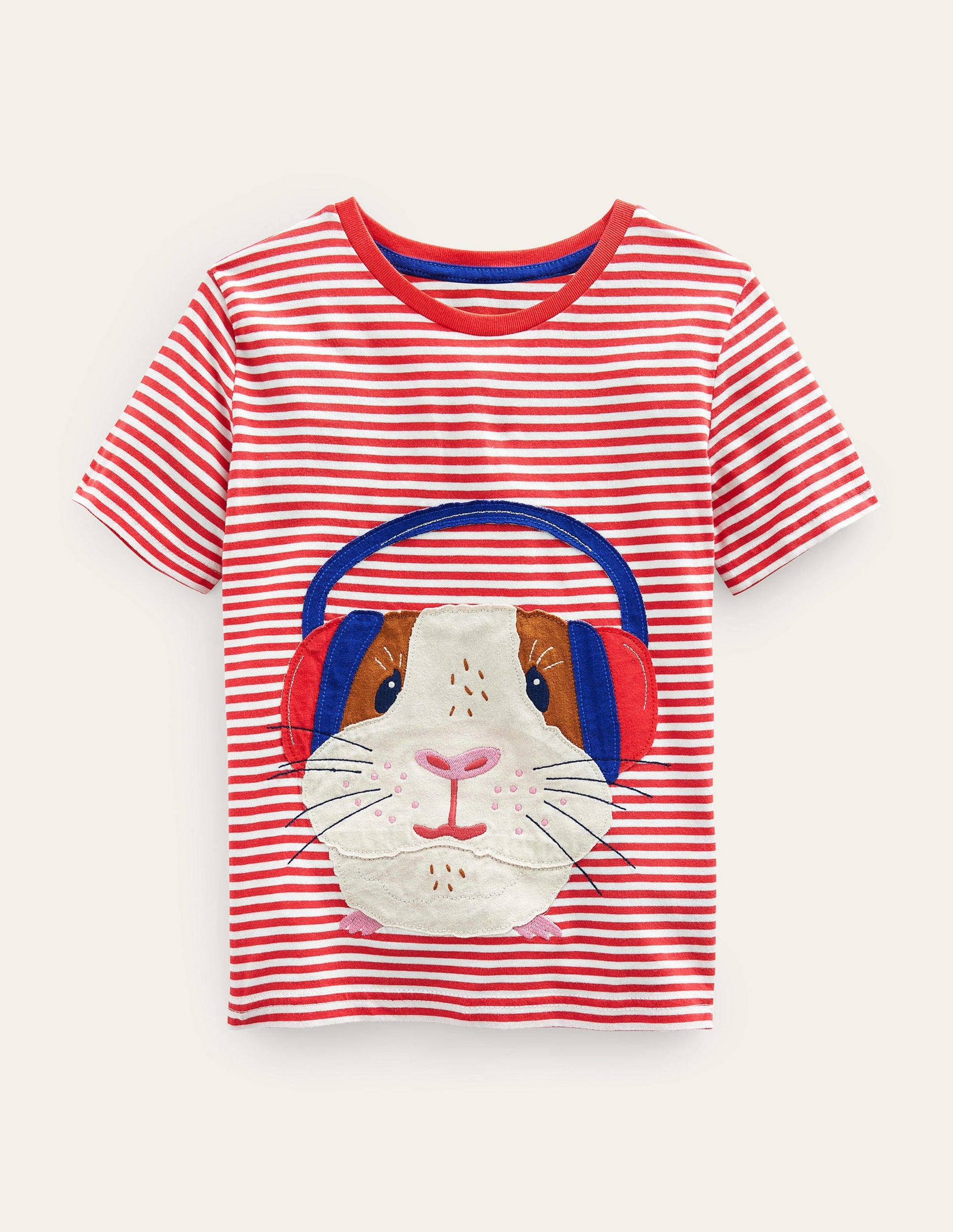 T-Shirt mit fröhlicher Applikation-Marmeladenrot/Naturweiß, Meerschweinchen-1