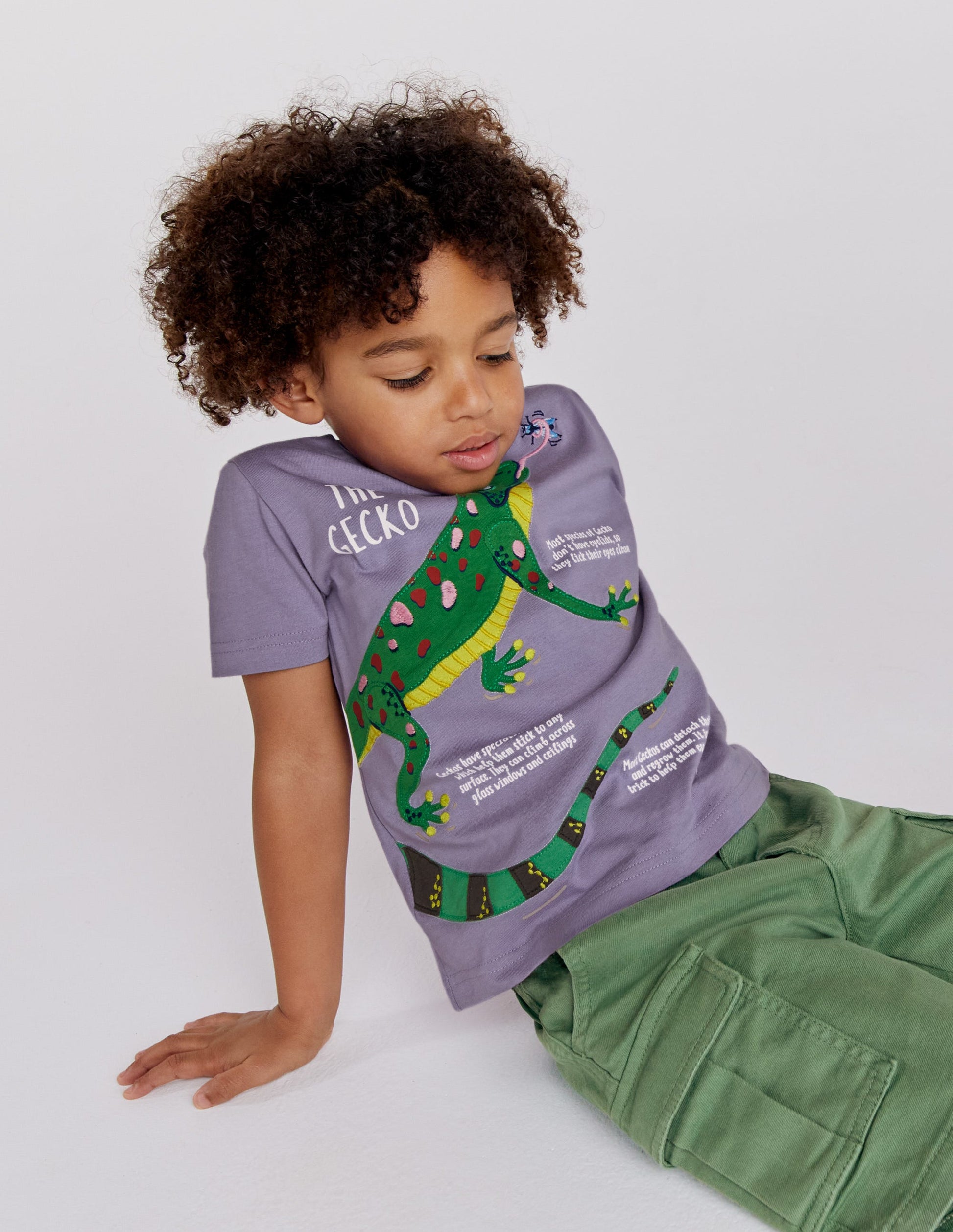 T-shirt à motif infos animalières-Lézard lavande brumeuse-4