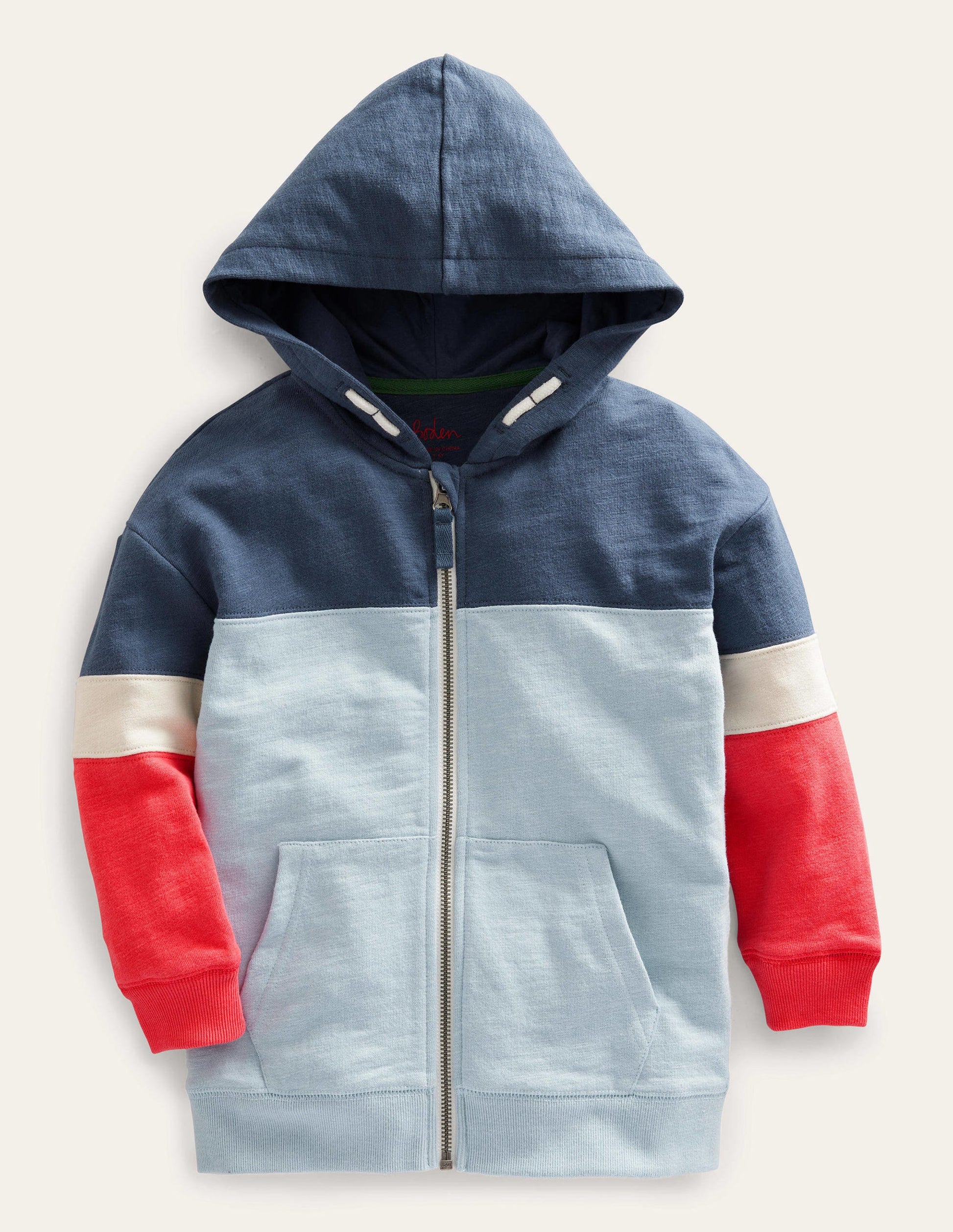 Kapuzenjacke mit Blockfarben-Hellblau, Blockfarben-1