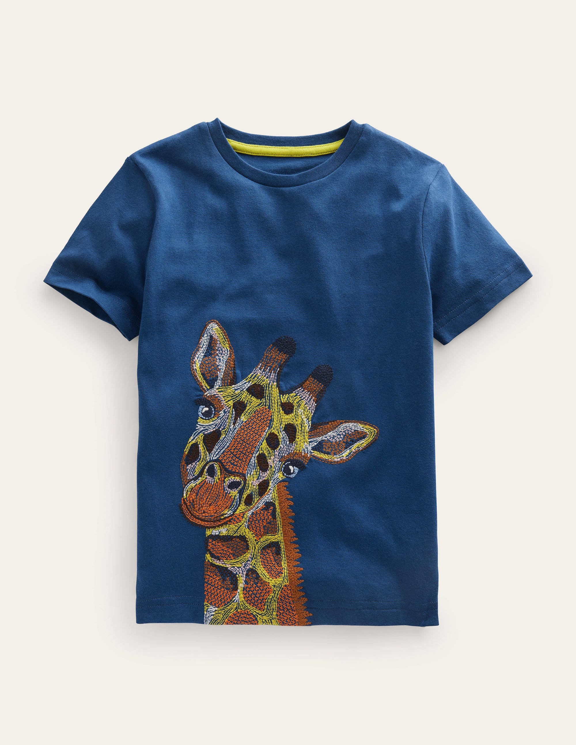 T-shirt à super surpiqûres-Girafe bleu saphir - Image 1
