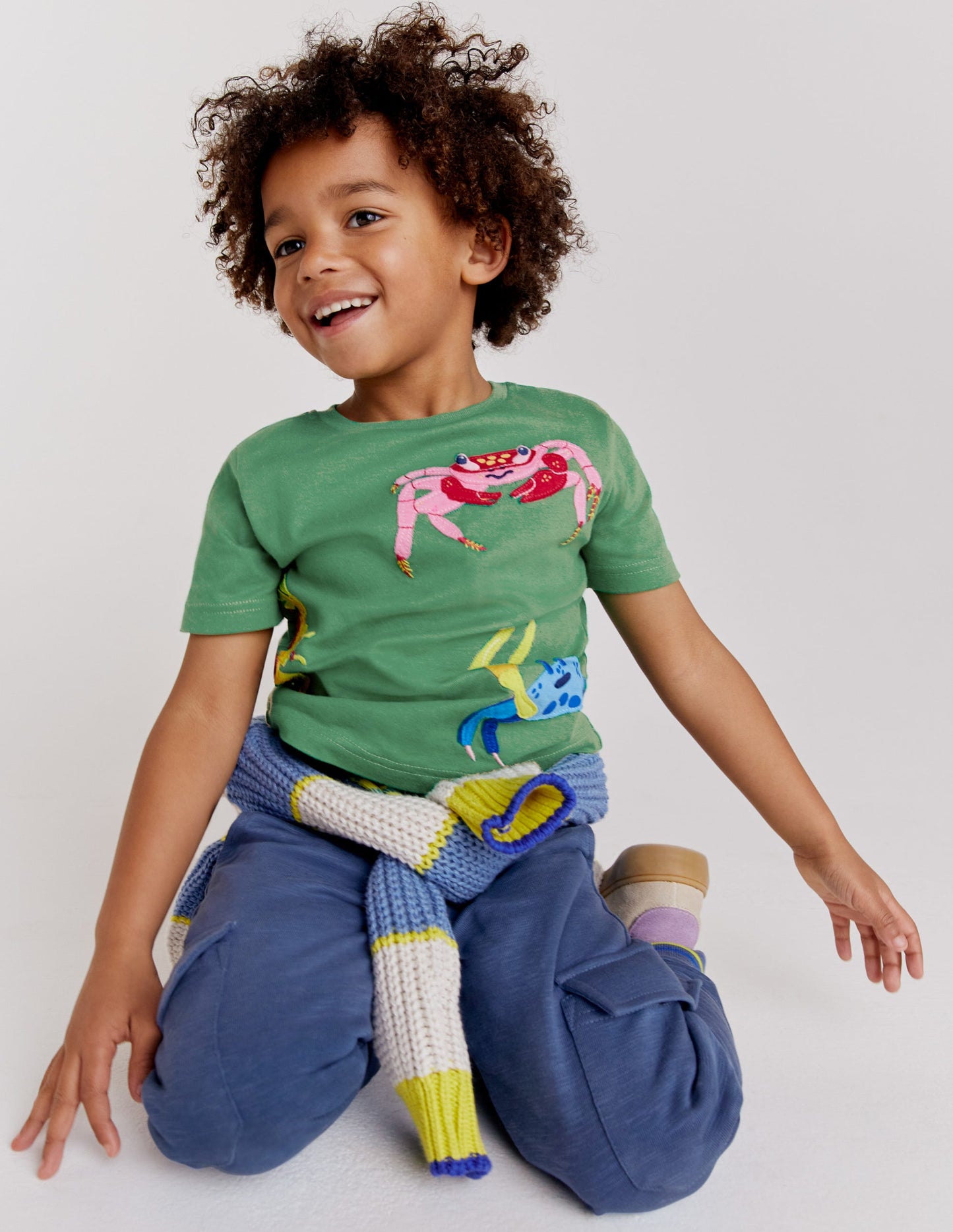 Appliqué Textured T-shirt-Safari Green Crabs