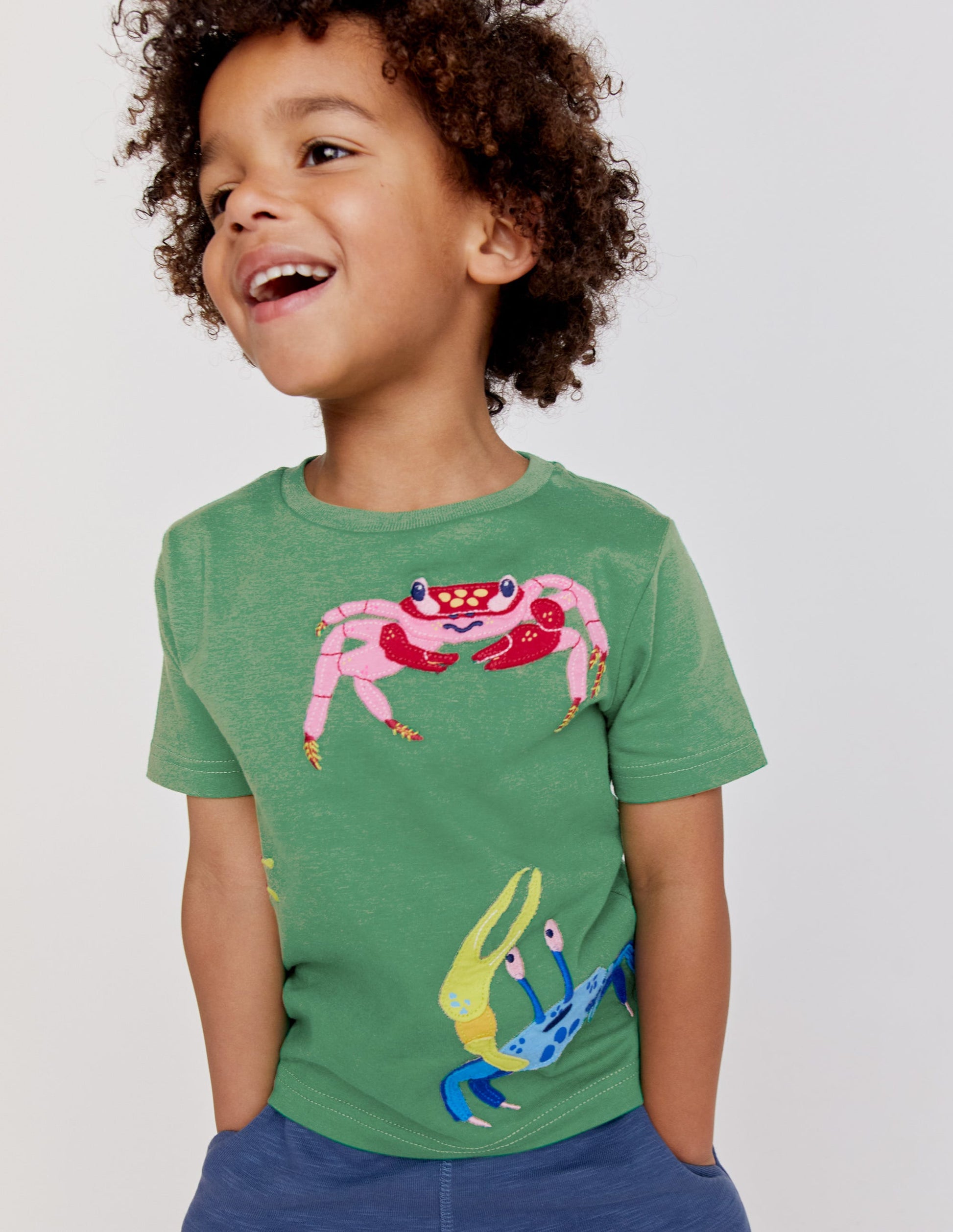 Appliqué Textured T-shirt-Safari Green Crabs-5