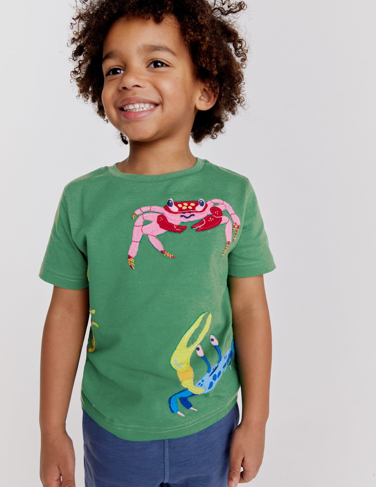 Appliqué Textured T-shirt-Safari Green Crabs