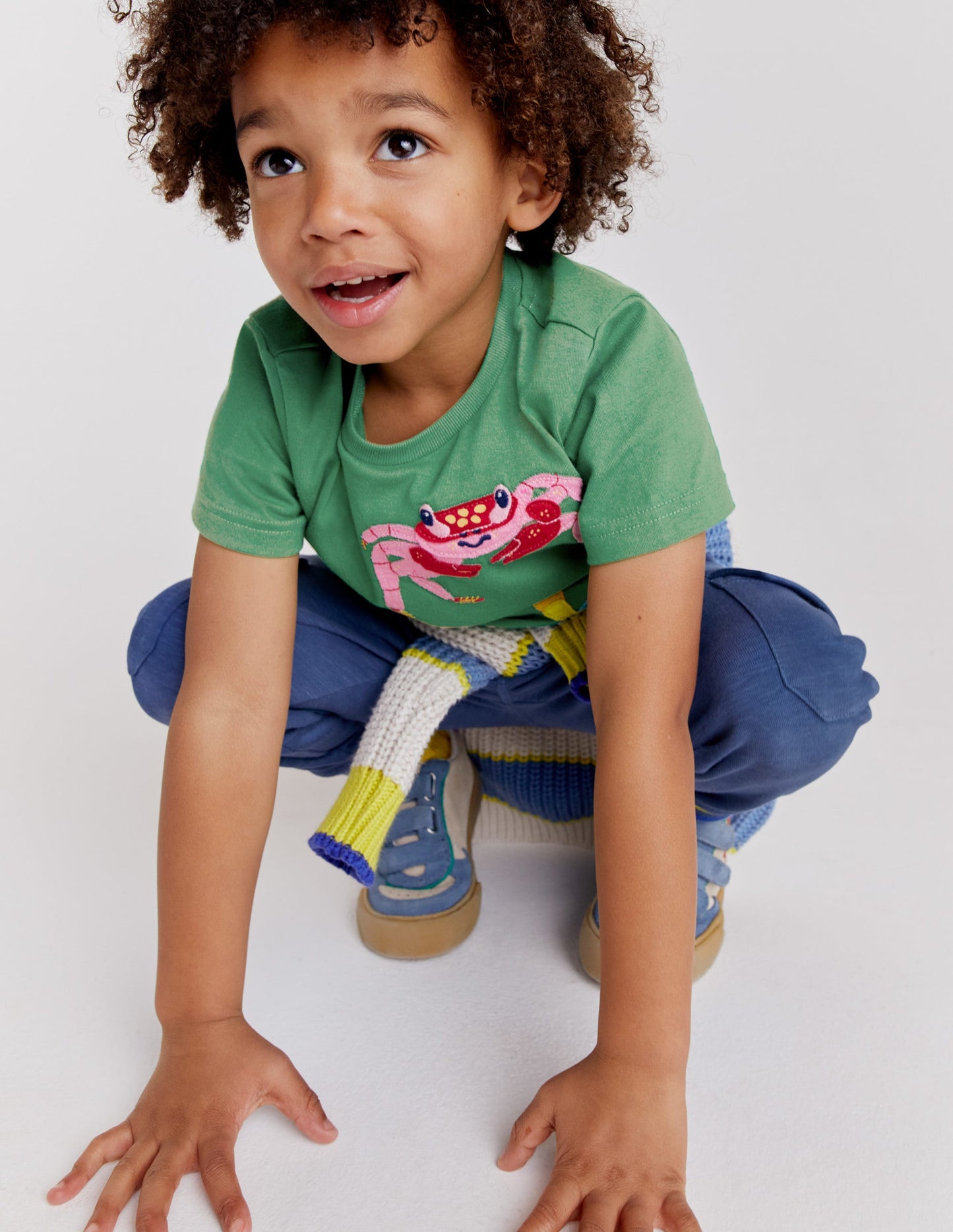 Appliqué Textured T-shirt-Safari Green Crabs