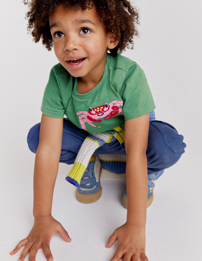 Appliqué Textured T-shirt-Safari Green Crabs-7