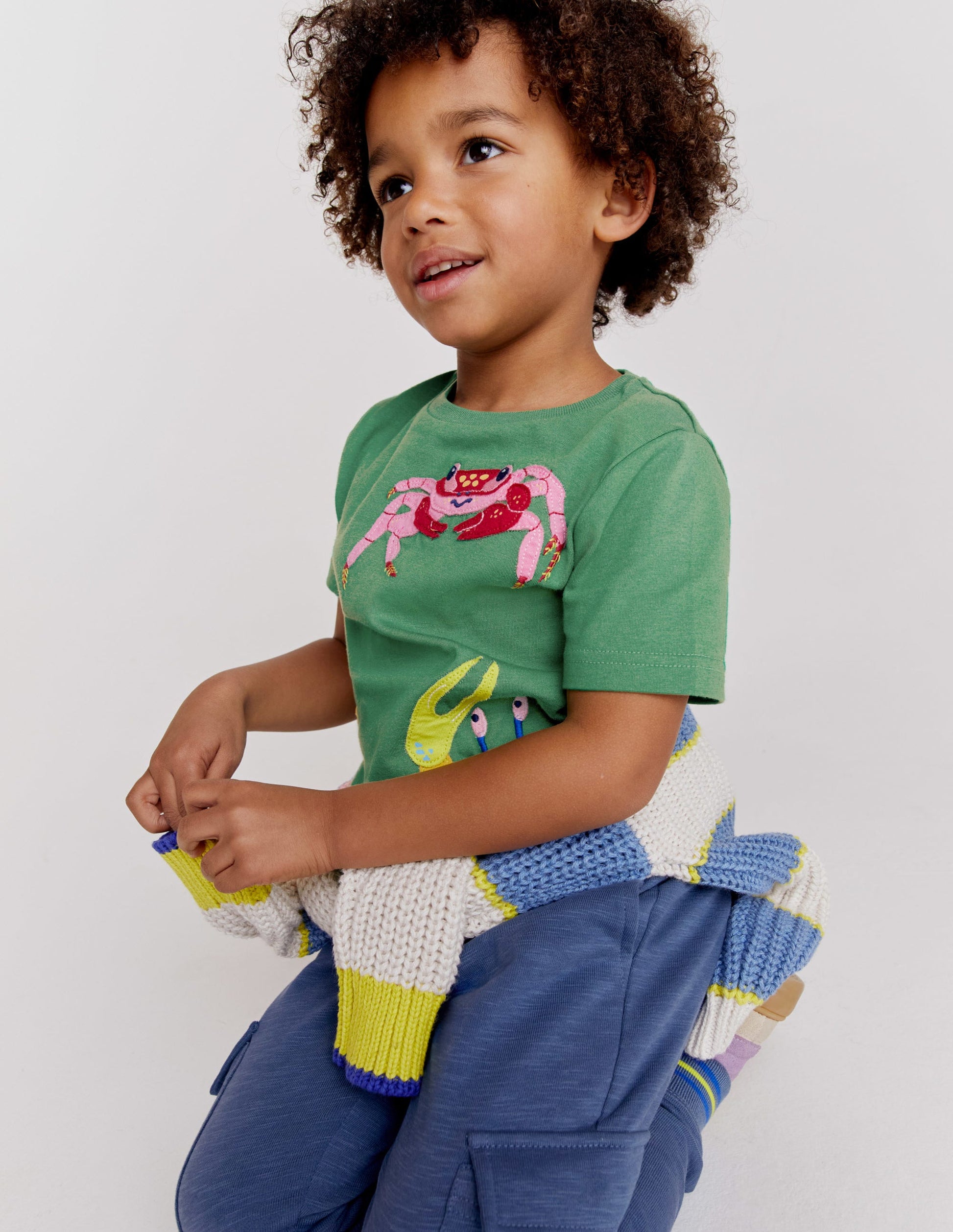 Appliqué Textured T-shirt-Safari Green Crabs-8