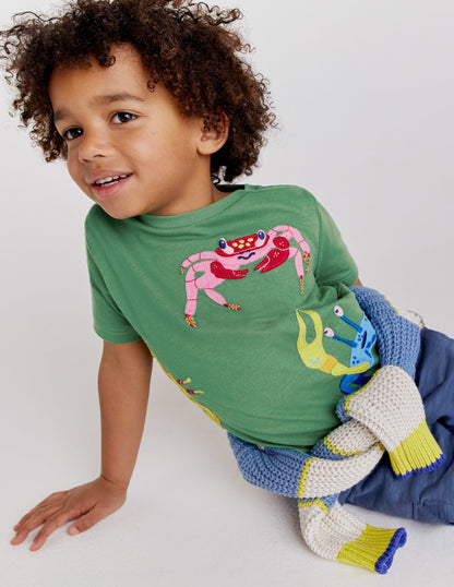 Appliqué Textured T-shirt-Safari Green Crabs-9