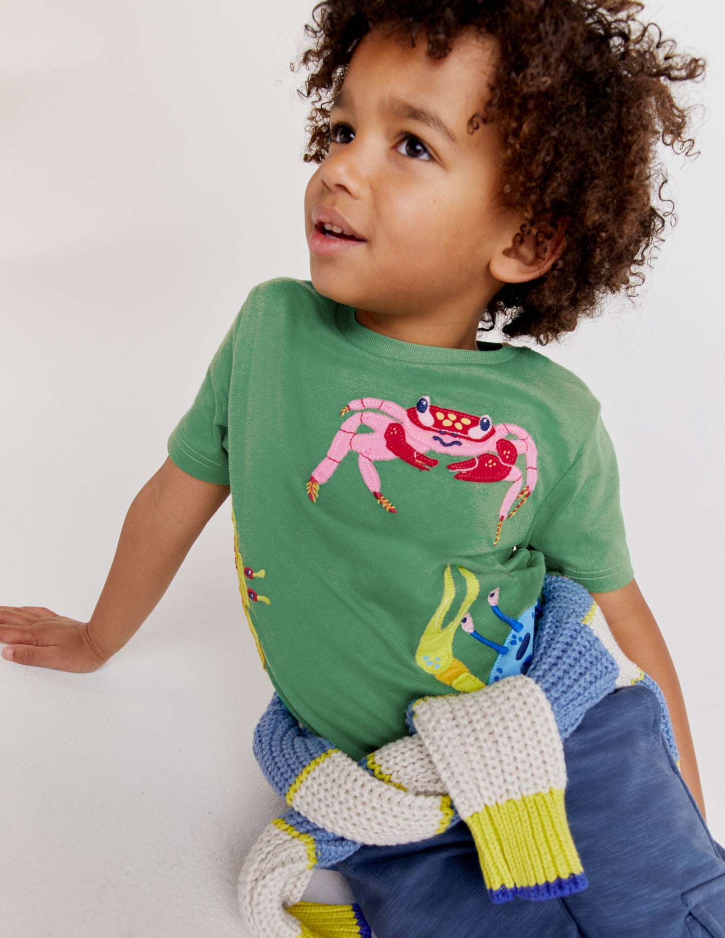Appliqué Textured T-shirt-Safari Green Crabs