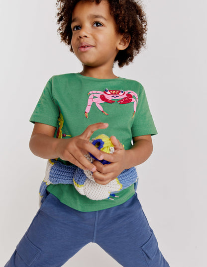 Appliqué Textured T-shirt-Safari Green Crabs-11