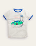 T-shirt à motif transport métallisé-Voiture électrique ivoire