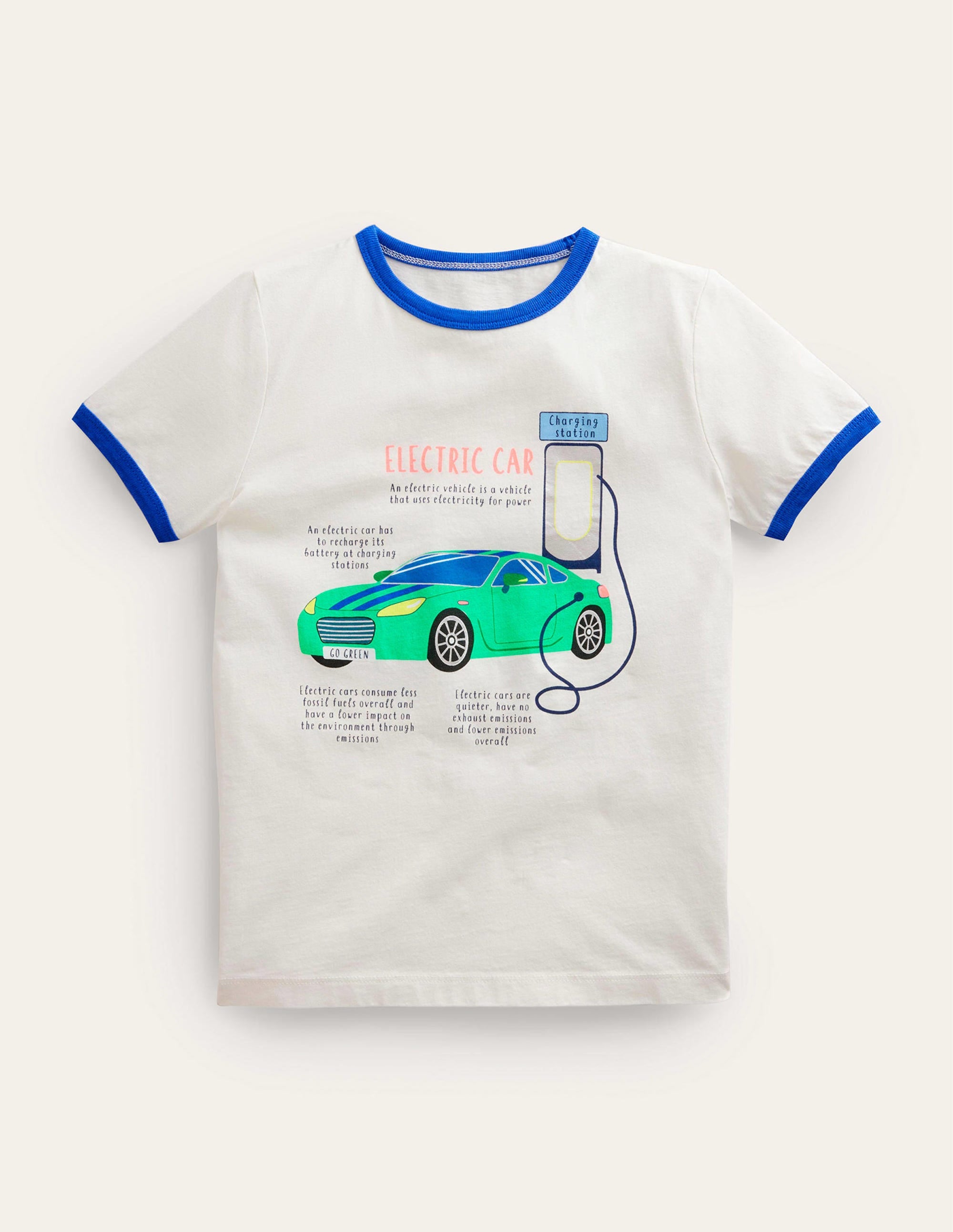 T-shirt à motif transport métallisé-Voiture électrique ivoire - Image 1