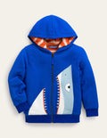 Shaggy-lined Shark Hoodie-Bluing Blue Shark