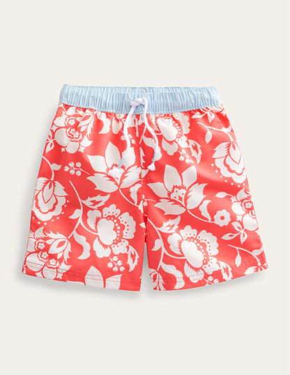 Short de bain-Motif floral rouge-1