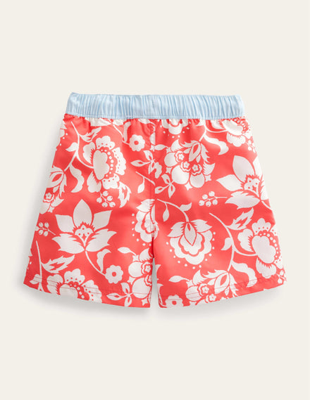 Badeshorts-Rot, Blumenmuster