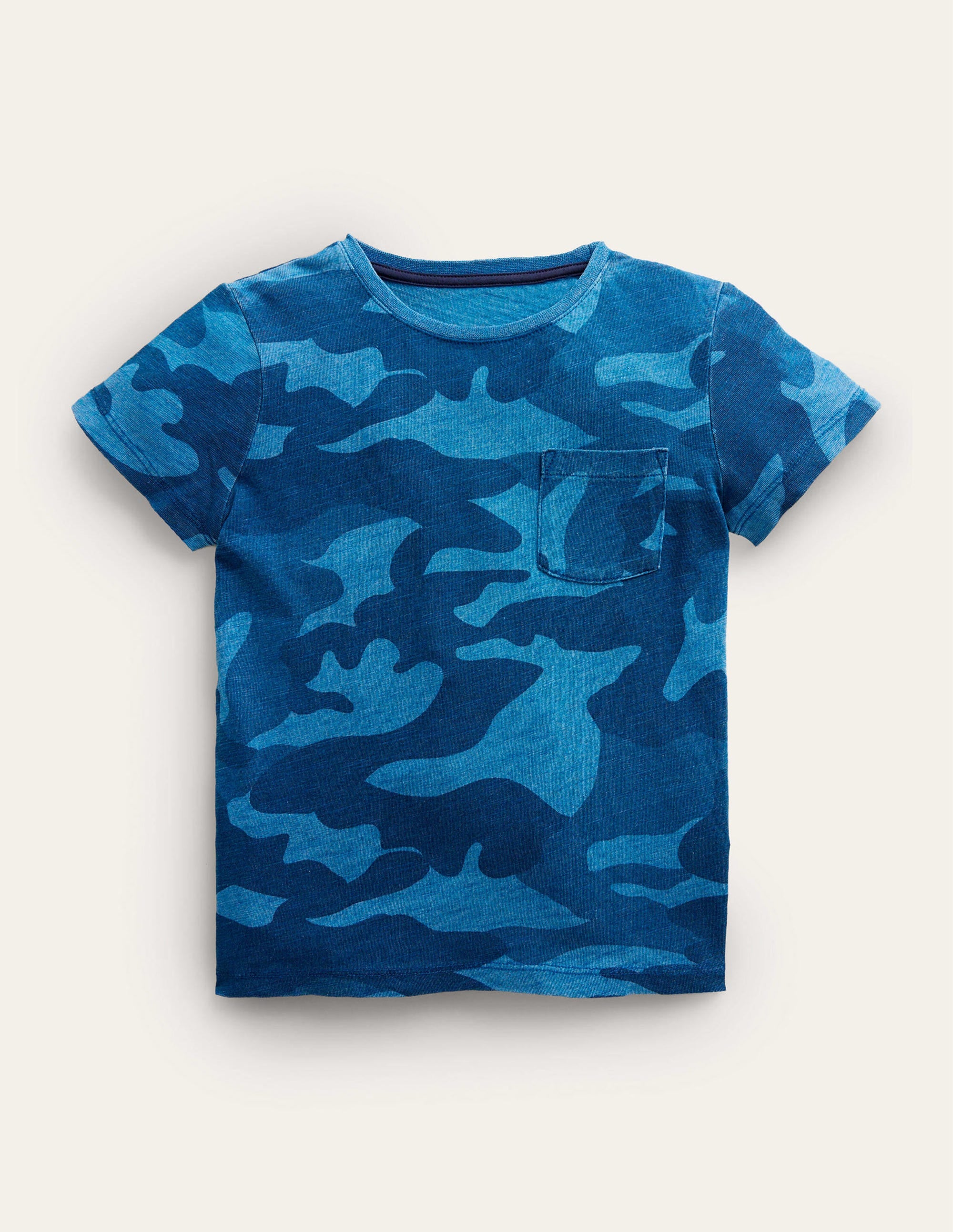 T-shirt délavé et imprimé en tissu flammé-Camouflage bleu - Image 1