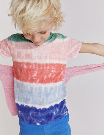 Gemustertes, vorgewaschenes T-Shirt aus Flammgarn-Marmeladenrot/Penzance-Blau/Safarigrün-1