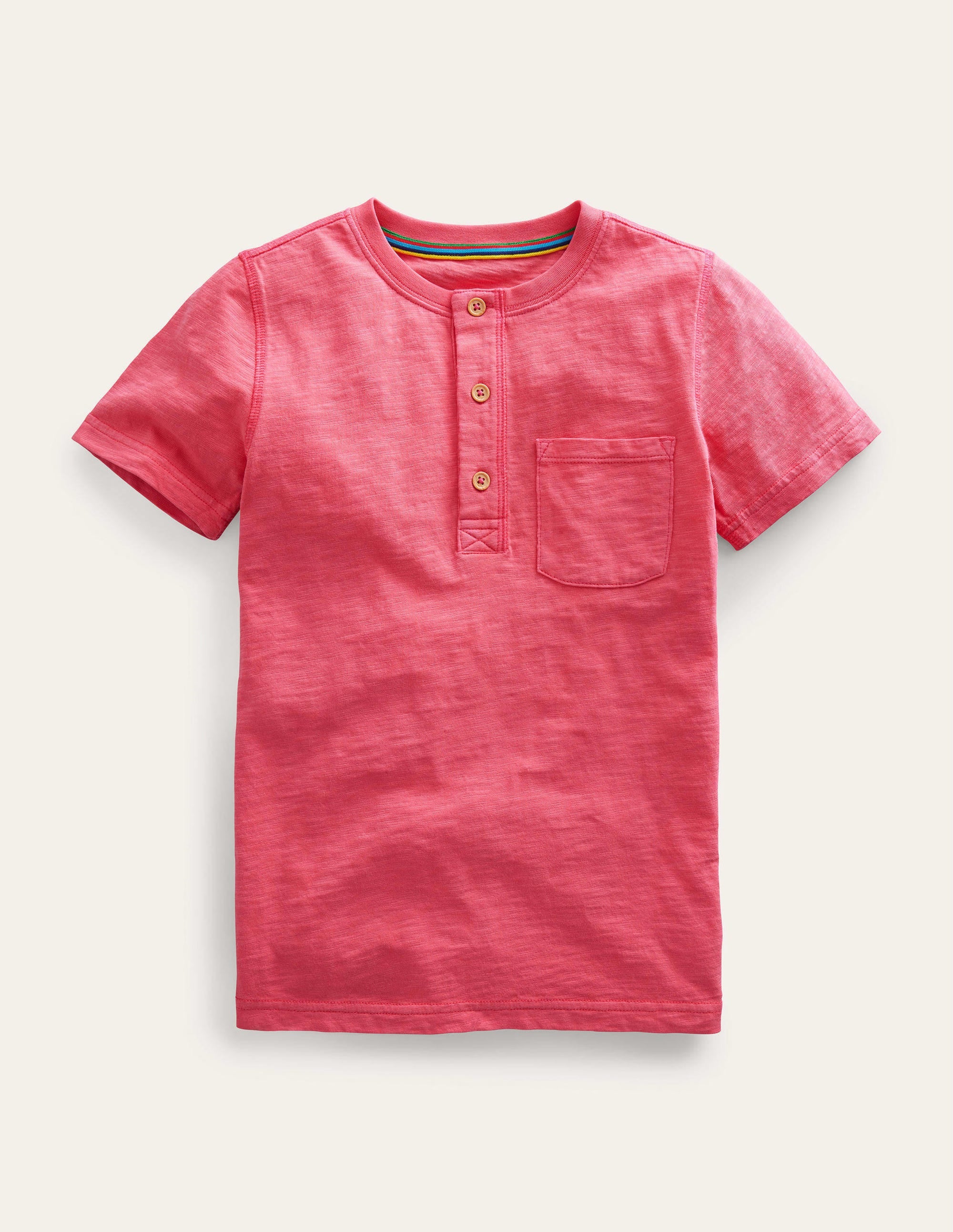 Henley T-Shirt aus gewaschener Baumwolle-Bonbonrosa - Image 1