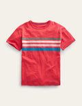 Lässiges T-Shirt mit Streifen auf der Brust-Erbeerkuchenrot