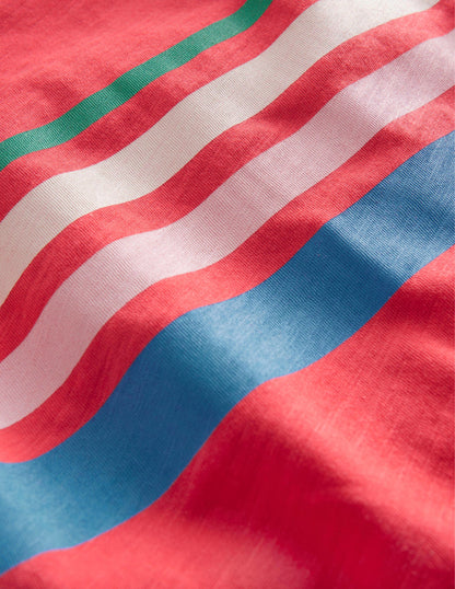 Lässiges T-Shirt mit Streifen auf der Brust-Erbeerkuchenrot-3