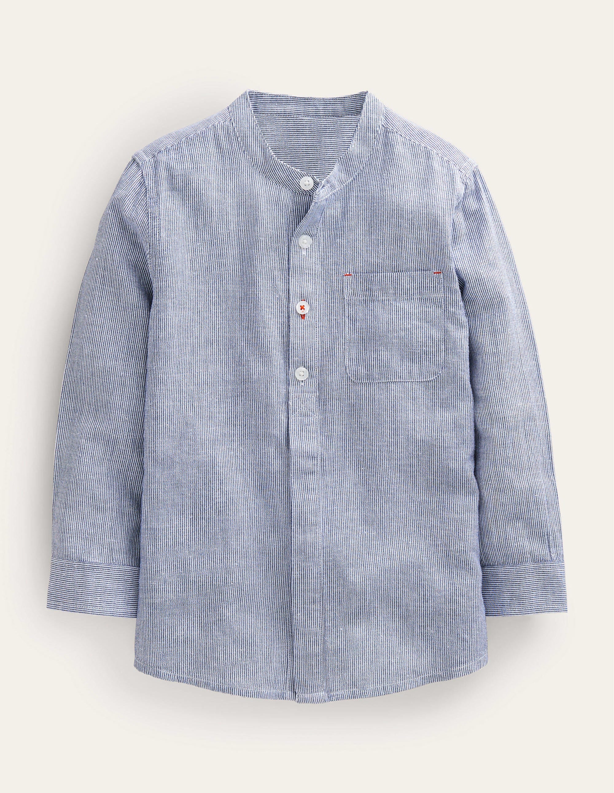 Gemustertes Hemd mit Grandad-Kragen-Blau, Feine Streifen - Image 1