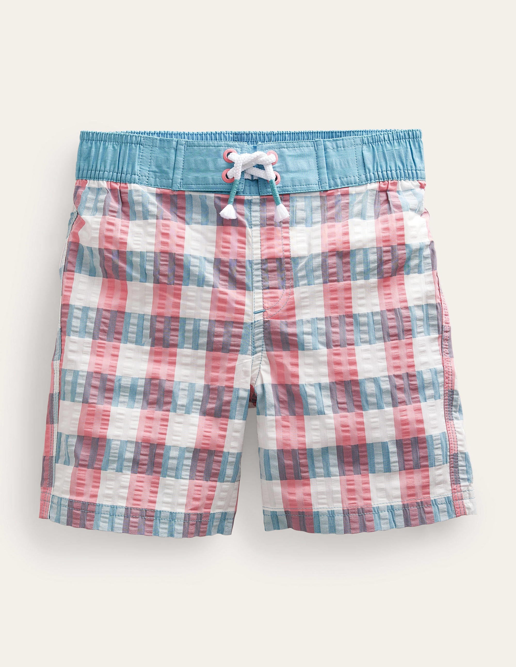 Gingham Board Shorts-Pink/Green Check - Image 1