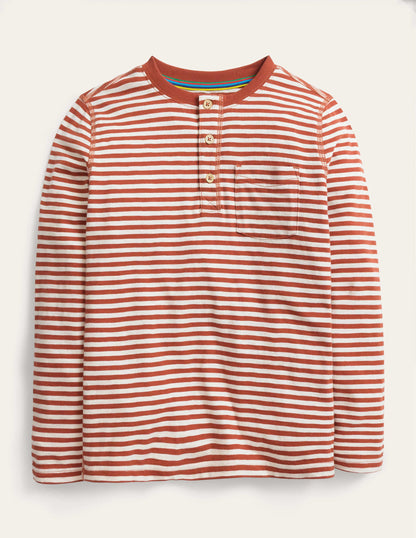 Langärmliges Henley-Oberteil-Kastanienbraun/Weiß-1