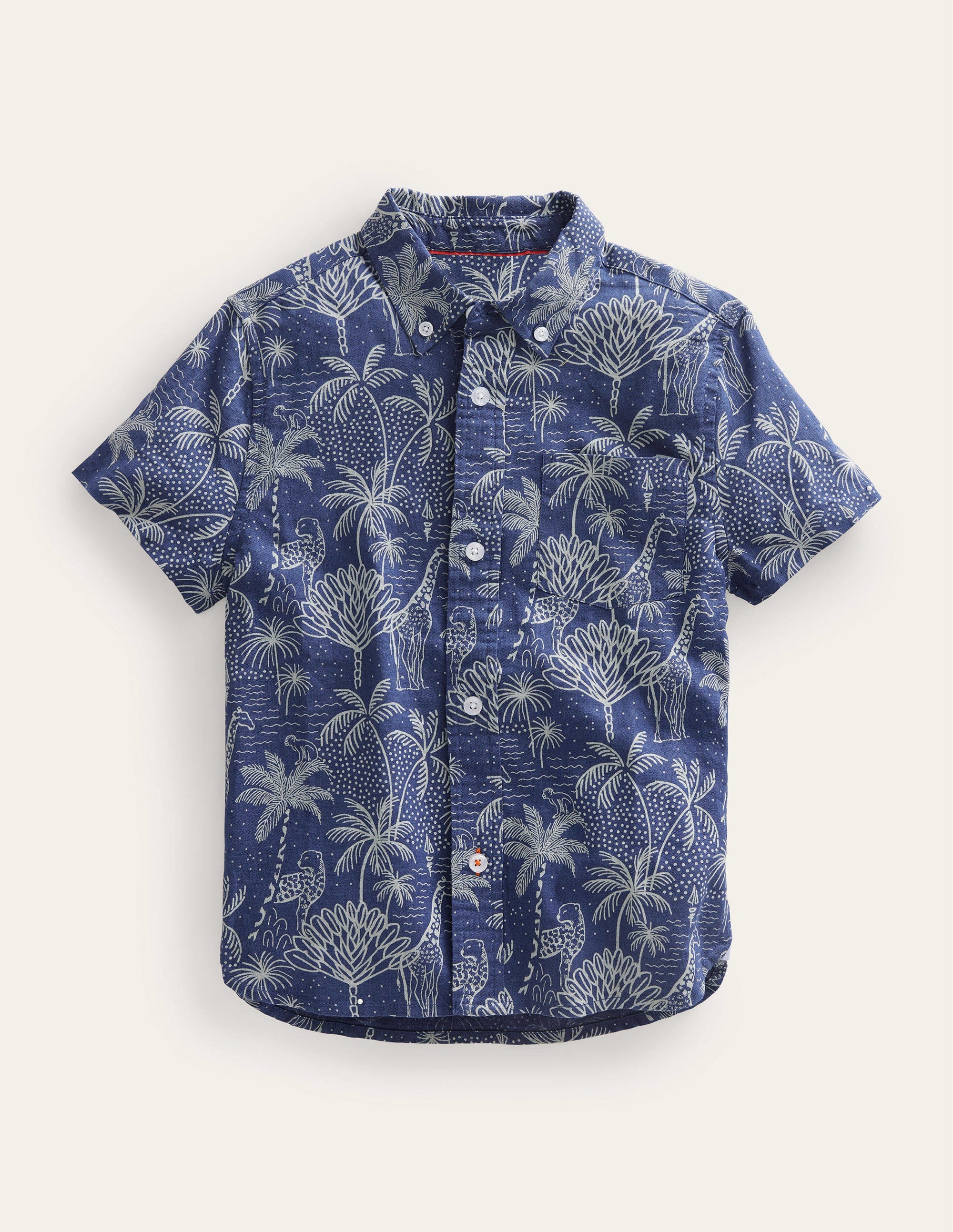 Chemise en coton et lin-Bleu palmier des îles - Image 1
