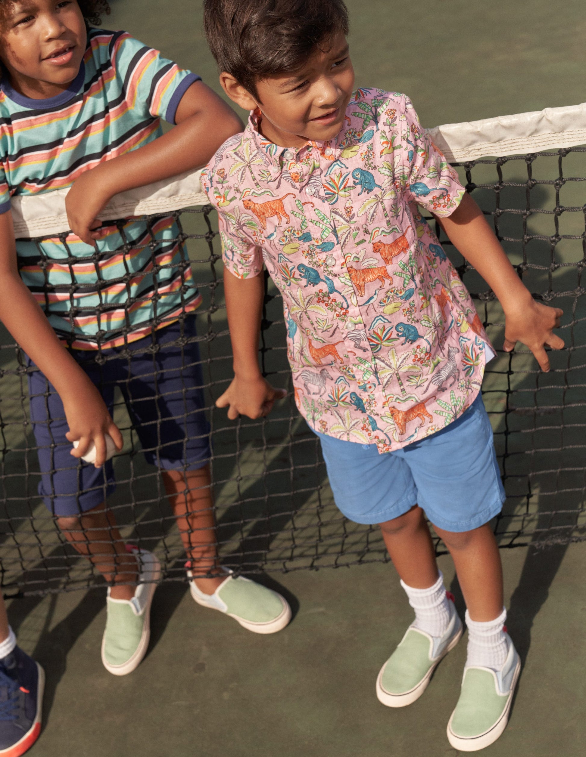 Chemise en coton et lin-Rose camée, motif Tropical Garden-4